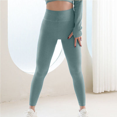 THE BASIXX VITAL RIBBED SEAMLESS LEGGINGS SET - SEA FOG