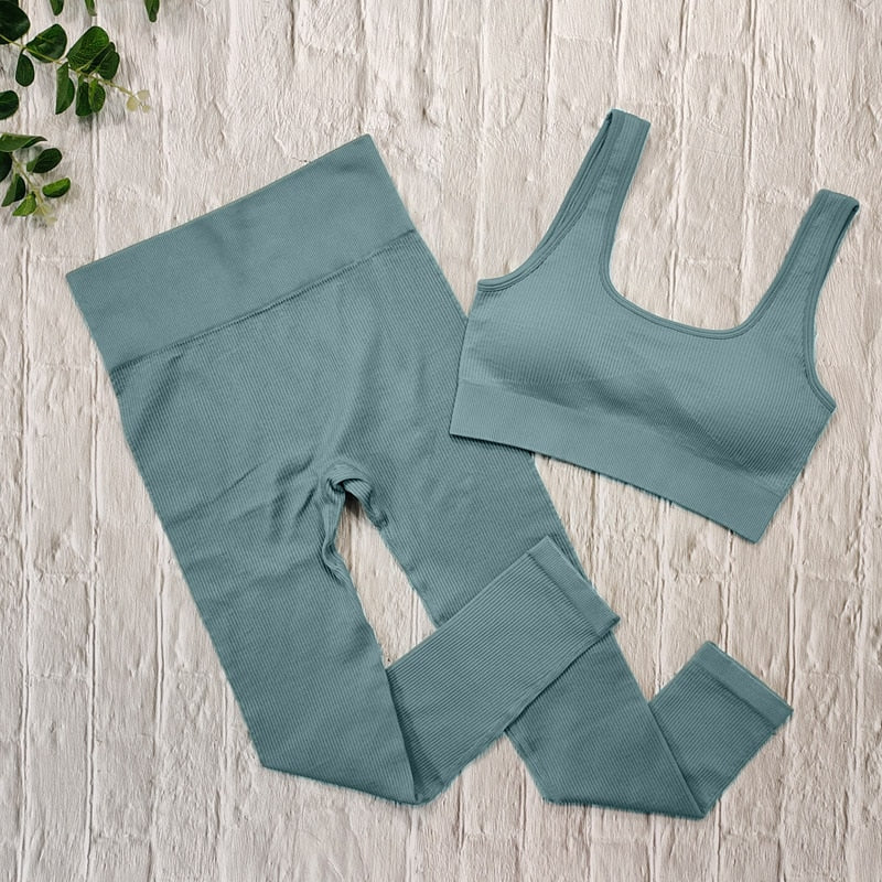 THE BASIXX VITAL RIBBED SEAMLESS LEGGINGS SET - SEA FOG
