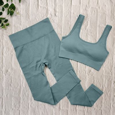 THE BASIXX VITAL RIBBED SEAMLESS LEGGINGS SET - SEA FOG