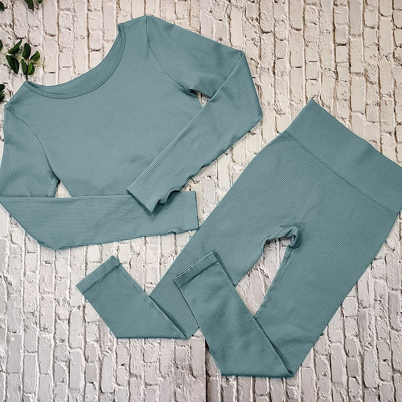 THE BASIXX VITAL RIBBED SEAMLESS LEGGINGS SET - SEA FOG